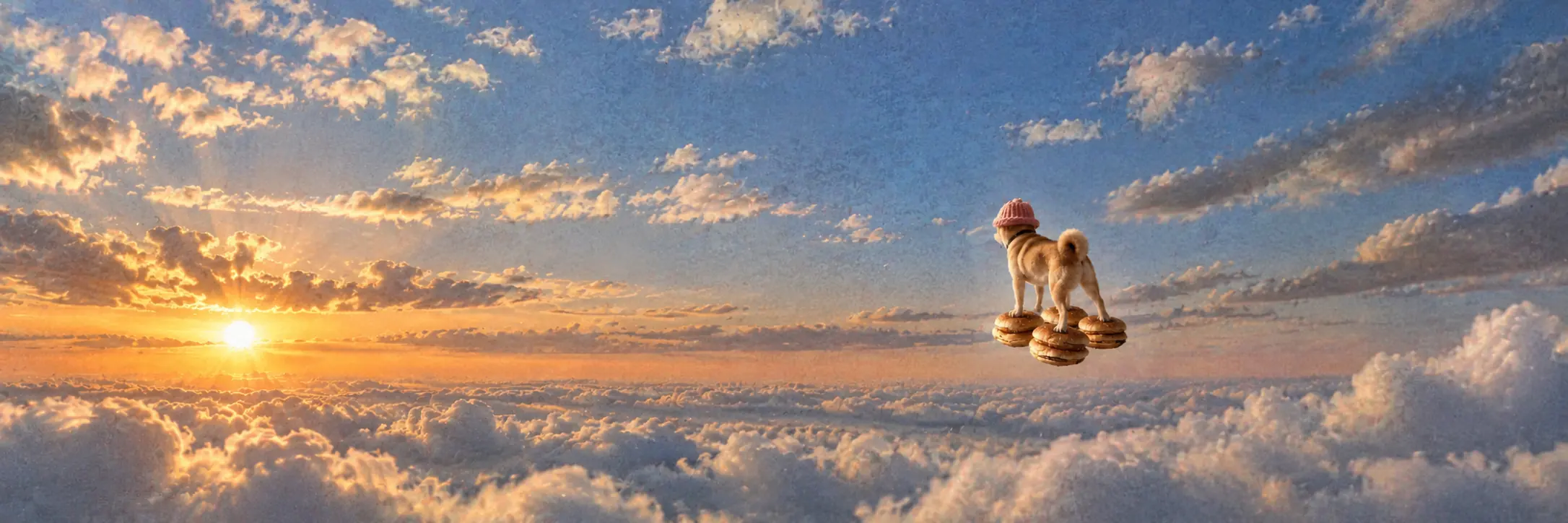 DOGWIFBUNS flying away over the clouds
